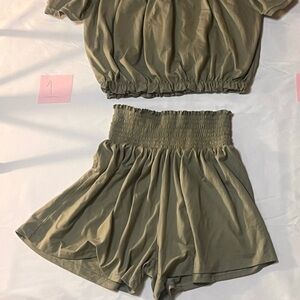 High Waist Green Shorts with Relaxed Fit